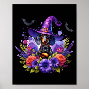 Womens Halloween Spooky Witchy Dachshund Dog Black Poster