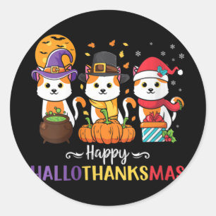 Womens Halloween Thanksgiving Christmas Cats Happy Classic Round Sticker