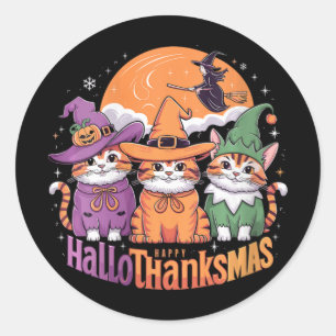 Womens Halloween Thanksgiving Christmas Happy Hall Classic Round Sticker
