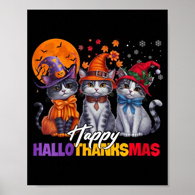 Womens Halloween Thanksgiving Christmas Happy Hall Poster (Front)