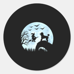 Women's halloween witch poodle  classic round sticker