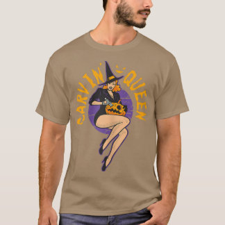 Womens Halloween Witch Pumpkin Carvin' Queen T-Shirt