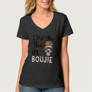 Womens Halloween women Messy Bun I Put The Boo in T-Shirt