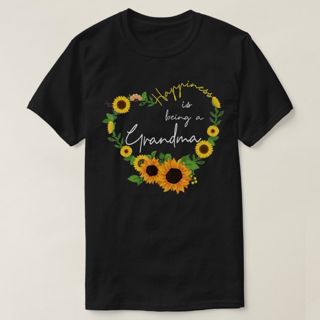 Womens Happiness Is Being A Grandma Sunflower Hear T-Shirt (Design Front)