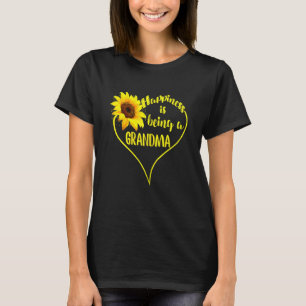 Womens Happiness Is Being A Grandma Sunflower Moth T-Shirt