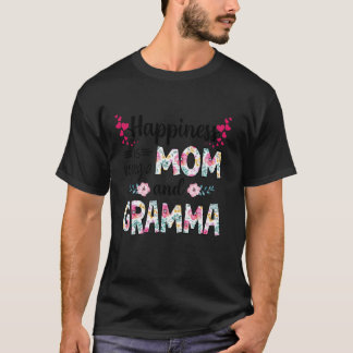 Womens Happiness is Being a Mum And GRAMMA Cute Fl T-Shirt