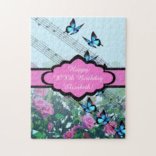 Women's Happy Birthday Rose Garden Music Notes Jigsaw Puzzle (Vertical)