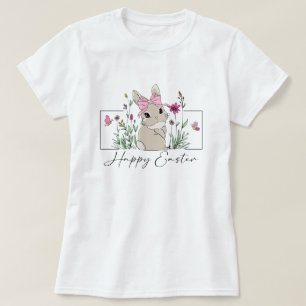 Womens Happy Easter Bunny Floral T-Shirt