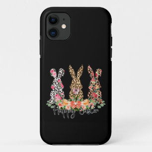Womens Happy Easter Leopard Bunny Trio iPhone 11 Case