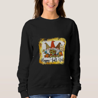Womens Happy Fall Y'all Leopard Pumpkin Gnome Autu Sweatshirt