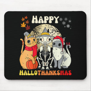 Womens Happy Hallothanksmas Cats Halloween Thanksg Mouse Mat