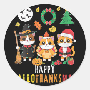 Womens Happy Hallothanksmas Christmas Halloween Classic Round Sticker