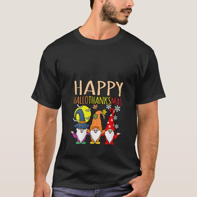 Womens Happy Hallothanksmas Christmas Halloween Th T-Shirt (Front)