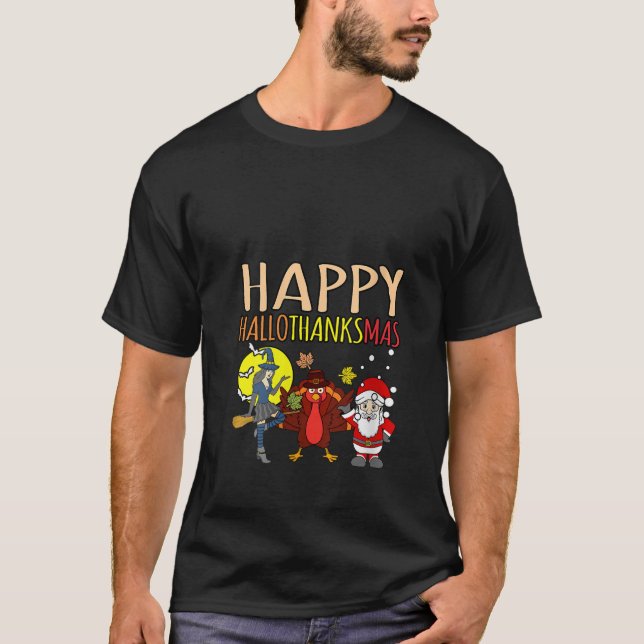 Womens Happy Hallothanksmas Christmas Halloween Th T-Shirt (Front)