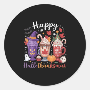 Womens Happy Hallothanksmas Coffee Lover Halloween Classic Round Sticker