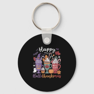 Womens Happy Hallothanksmas Coffee Lover Halloween Key Ring