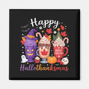 Womens Happy Hallothanksmas Coffee Lover Halloween Magnet