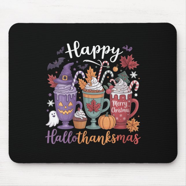 Womens Happy Hallothanksmas Coffee Lover Halloween Mouse Mat (Front)