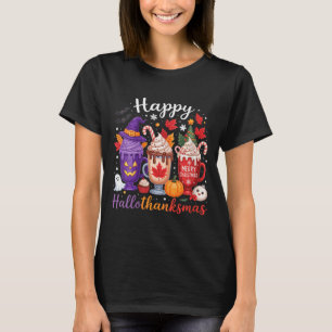 Womens Happy Hallothanksmas Coffee Lover Halloween T-Shirt