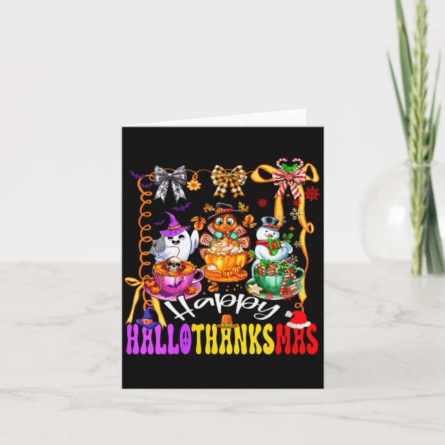 Womens Happy Hallothanksmas Coquette Bow Coffee La Card (Front)
