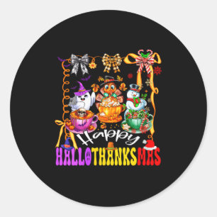 Womens Happy Hallothanksmas Coquette Bow Coffee La Classic Round Sticker
