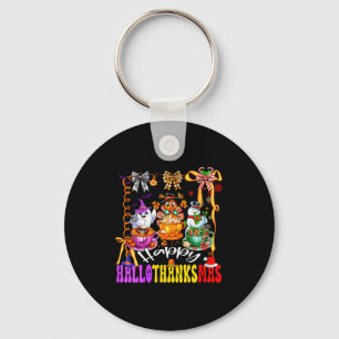 Womens Happy Hallothanksmas Coquette Bow Coffee La Key Ring
