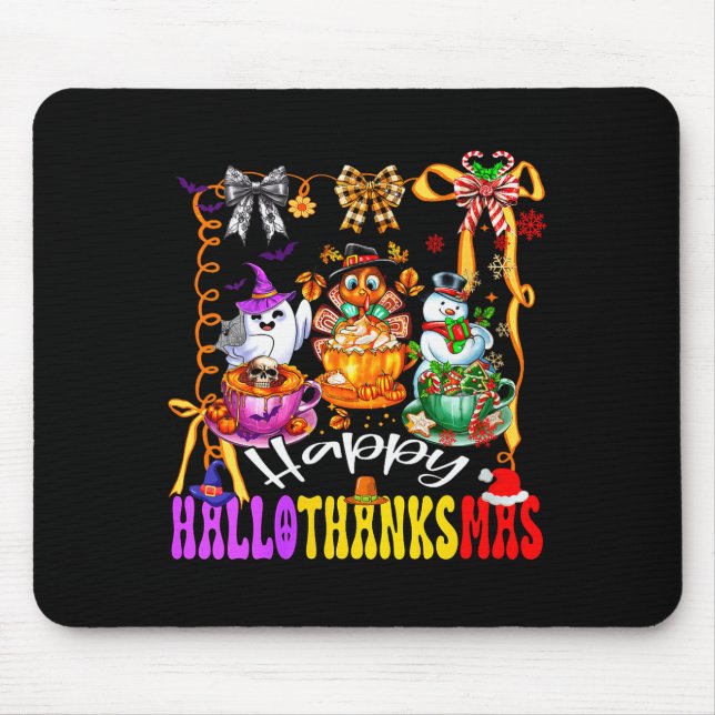 Womens Happy Hallothanksmas Coquette Bow Coffee La Mouse Mat (Front)