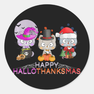 Womens Happy Hallothanksmas - Halloween Thanksgivi Classic Round Sticker