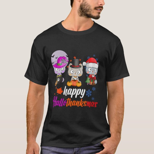 Womens Happy Hallothanksmas - Halloween Thanksgivi T-Shirt (Front)