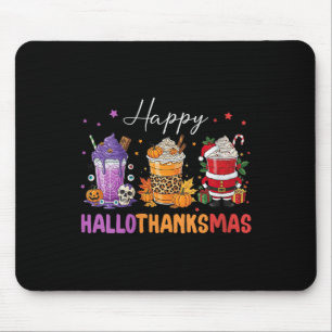 Womens Happy Hallothanksmas Halloween Thanksgiving Mouse Mat
