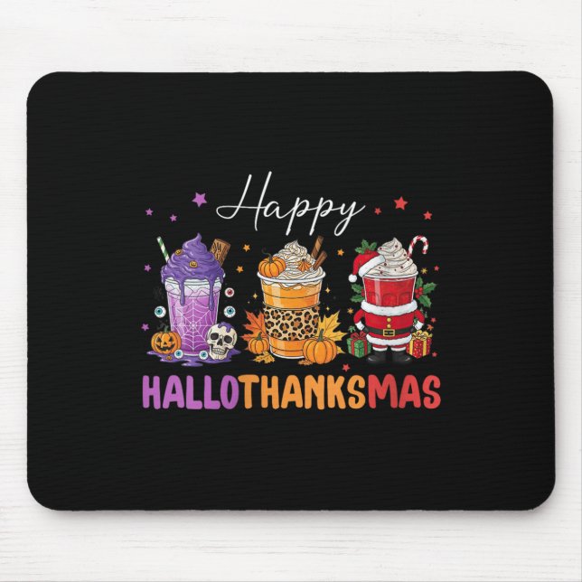 Womens Happy Hallothanksmas Halloween Thanksgiving Mouse Mat (Front)