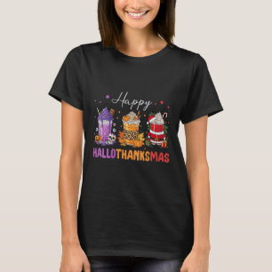 Womens Happy Hallothanksmas Halloween Thanksgiving T-Shirt