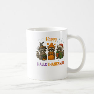 Womens Happy Hallothanksmas Racoon Halloween Chri Coffee Mug