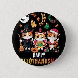 Womens Happy Hallothanksmas Thanksgiving Halloween 6 Cm Round Badge
