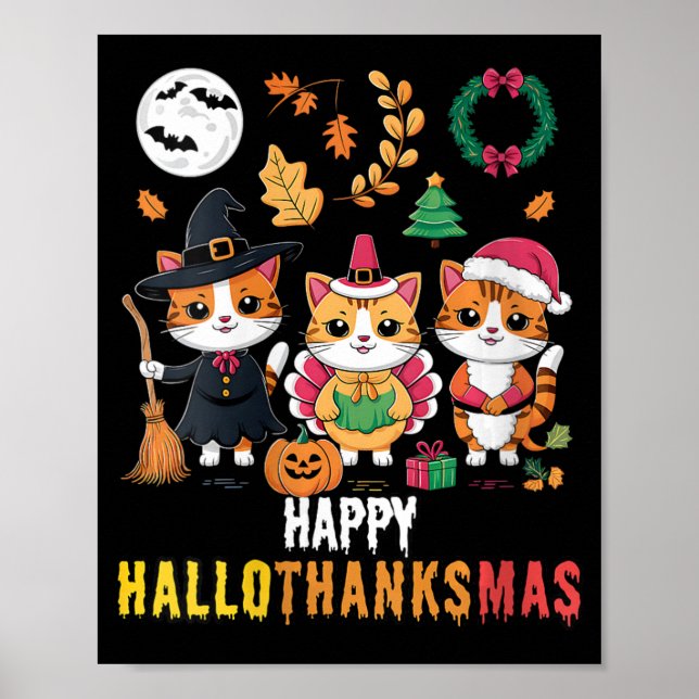 Womens Happy Hallothanksmas Thanksgiving Halloween Poster (Front)