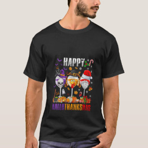 Womens Happy Hallothanksmas Wine Halloween Thanksg T-Shirt
