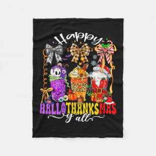 Womens Happy Hallothanksmas Y'all Mix Halloween Th Fleece Blanket