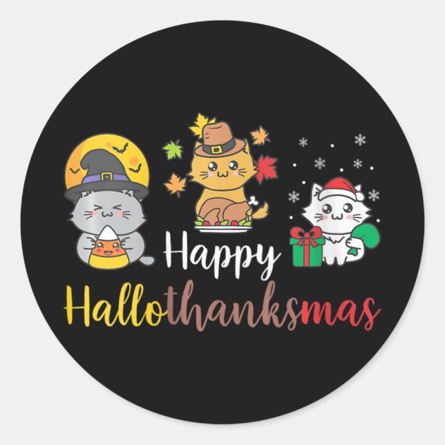 Womens Happy Halloween Christmas Thanksgiving Cat  Classic Round Sticker (Front)