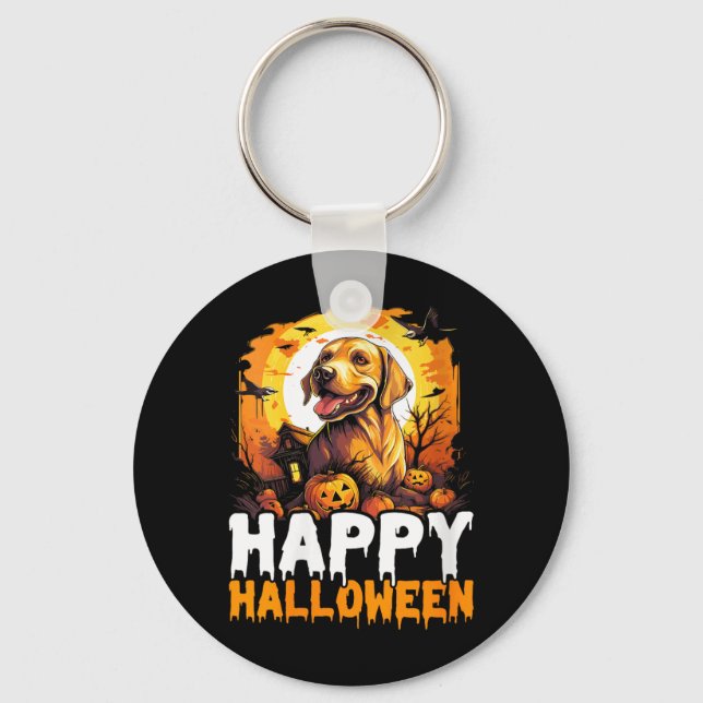 Womens Happy Halloween Dog 3 Key Ring (Front)