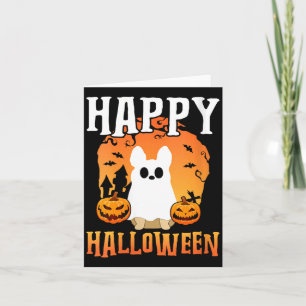 Womens Happy Halloween Dog Ghost V-Neck Card