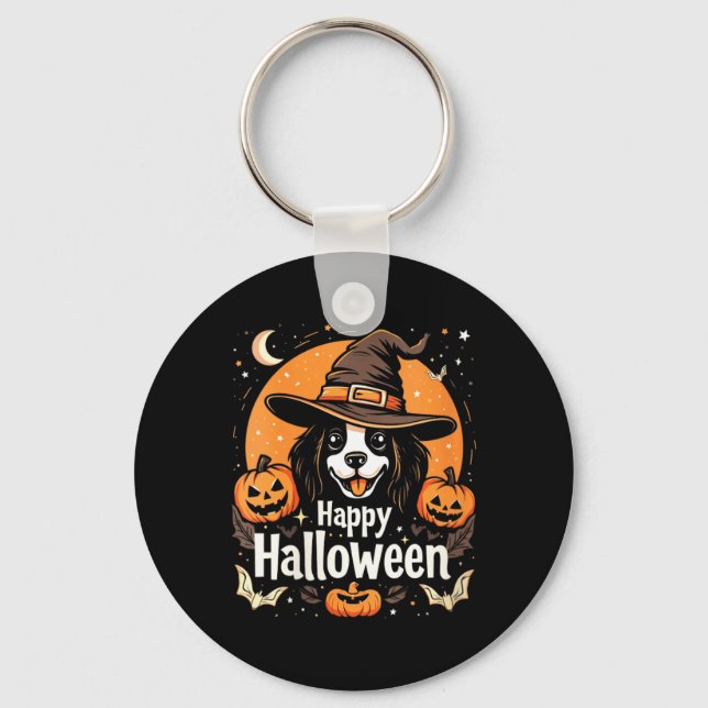 Womens Happy Halloween Dog Key Ring (Front)
