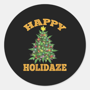 Womens Happy Holidaze Funny Weed Christmas Stoner  Classic Round Sticker
