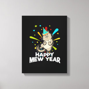 Womens Happy Mew Year 2023 Funny New Year Cat Love Canvas Print