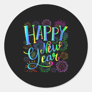 Womens Happy New Year 2026 V-neck  Classic Round Sticker