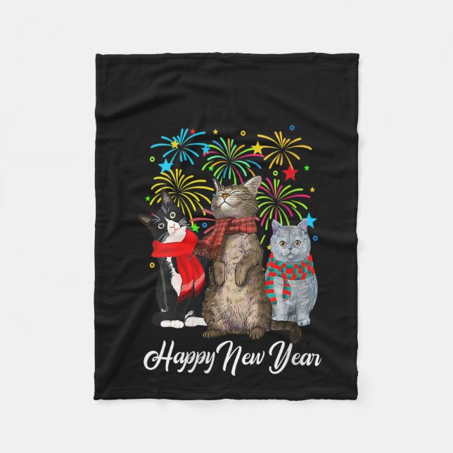Womens Happy New Year Cat Happy Meow Year 2023 Kit Fleece Blanket (Front)
