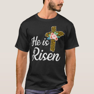 Womens He Is Risen Jesus Christ Cross Easter Sunda T-Shirt