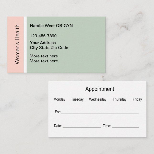 Women's Health OB-GYN Medical Business Card (Front/Back)
