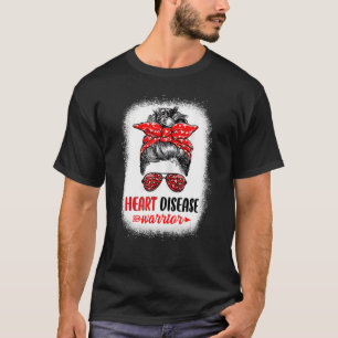 Womens Heart Disease Warrior Messy Bun Leopard Hea T-Shirt