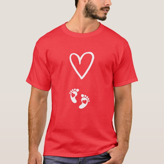 Womens Heart With Baby Feet Valentine's Pregnancy T-Shirt (Front)