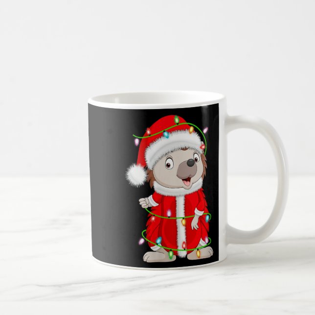Womens Hedgehog Christmas Lights Santa Costume Cut Coffee Mug (Right)